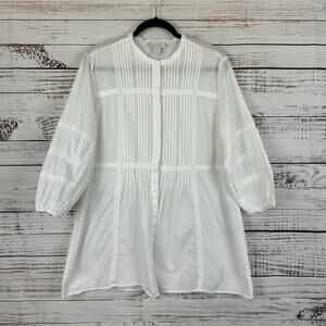 Women's Chicos White Cotton Button Up Pleated Tunic Boho Lace 3/4 Sleeve XL (3)